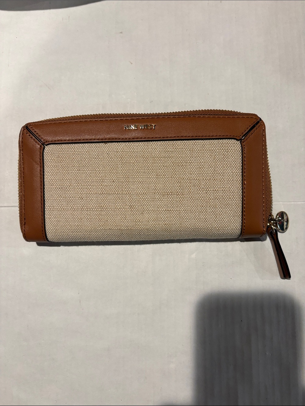 Nine West Tan and Cream Zip Wallet with Gold Logo